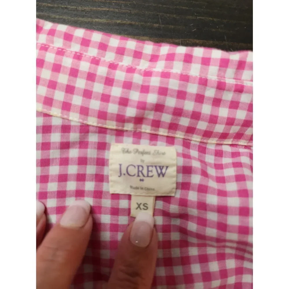 J. Crew Womans Checkered button Shirt the Perfect‎ Shirt Pink/ White Gingham XS